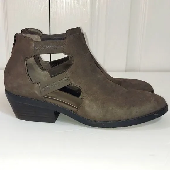 Eileen Fisher Gray Leather Nubuck Vanda Cutout Booties Sz 8.5 - Picture 2 of 10